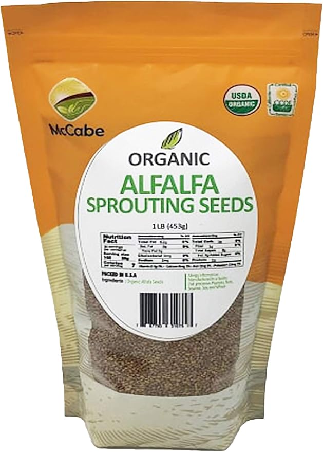 McCabe Organic Alfalfa Sprouting Seeds for Microgreens - Alfalfa Sprout Seeds | Rich with Fiber & Minerals | USDA and CCOF Certified | Packed in USA | 1Lbs
