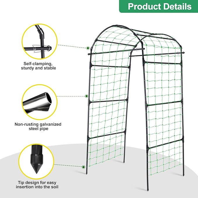 Garden Arch Cucumber Trellis for Climbing Plants Outdoor, 6.7ft Tall Archway Arbor Plant Support Grape Vine Tomato Pea Bean Trellis for Raised Bed Backyard, Black