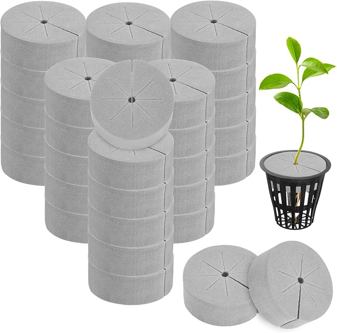 60-Pack Cloning Collars Inserts, Hydroponics Sponge Systems Cloning DIY Foam Cloner Inserts Fits 2" Net Pots for Hydroponic/DIY Cloner/Clone Machines/Plant Germination [Grey]
