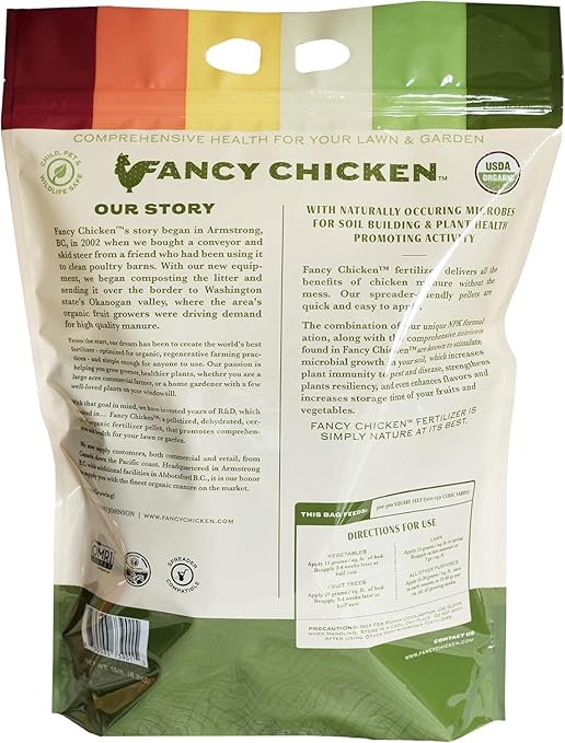 All-Purpose Manure - 15lbs Pelleted Dried Organic Chicken Manure | All-Natural Plant Food | Ideal for Vegetables Plants Fruits Trees Lawn Gardening & Farming | USDA Organic
