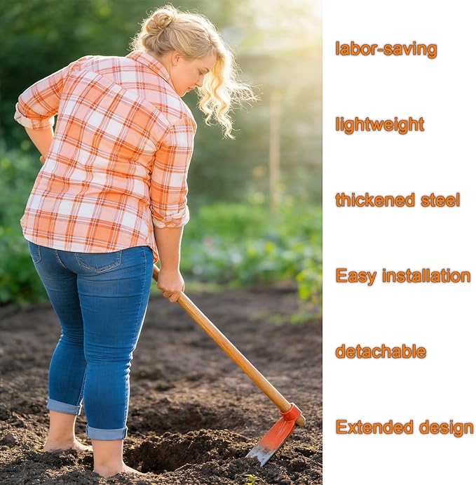 Garden Hoe Heavy Duty, 2.5LBs Sharp Edged Hoe Garden Tool for Soil Digging, High Carbon Rail Steel, Hand-Sharpened Edge, Heat-Treated for Strength & Stable Performance(Not Included Handle)