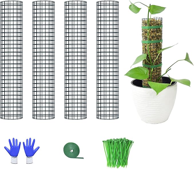 4 Pack Metal Moss Pole, 15" Moss Poles for Plants Monstera, Stackable Sphagnum Moss Pole for Plants, Plant Poles for Climbing Plants Work with Sphagnum Moss(4 Pack 15")