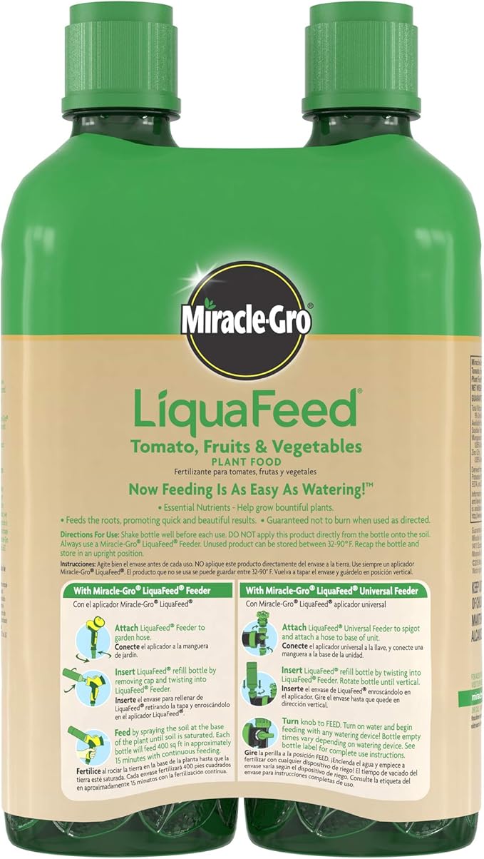 Miracle-Gro LiquaFeed Tomato, Fruits and Vegetables Plant Food, For In-Ground and Container Plants, 16 oz., 2-Pack