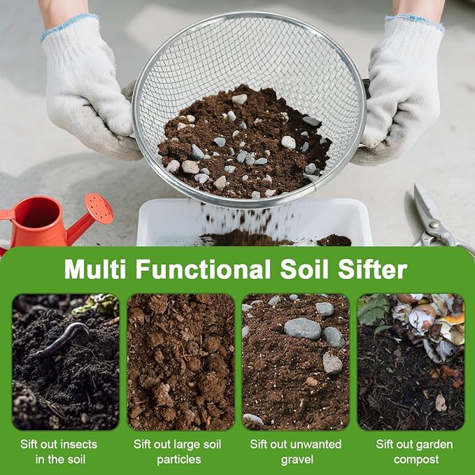 Soil Sieve Garden Sieve, 2PCS Sand Rock Sifter, Soil Sieve Compost Potting Sieve, Soil Sifter Sifting Tool(1/4in, 3/8in)