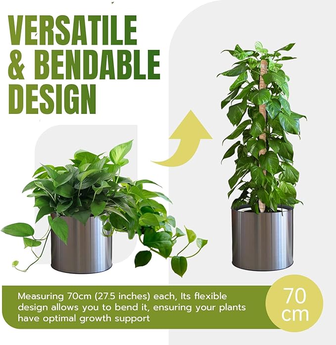 Mcbazel 2 Pack 27.5 Inch Bendable Moss Pole for Plants Monstera - Coco Coir Plant Support Stakes for Climbing Indoor Pothos, Potted Climbers & Philodendron - Flexible Stick Kit with Full Garden Ties