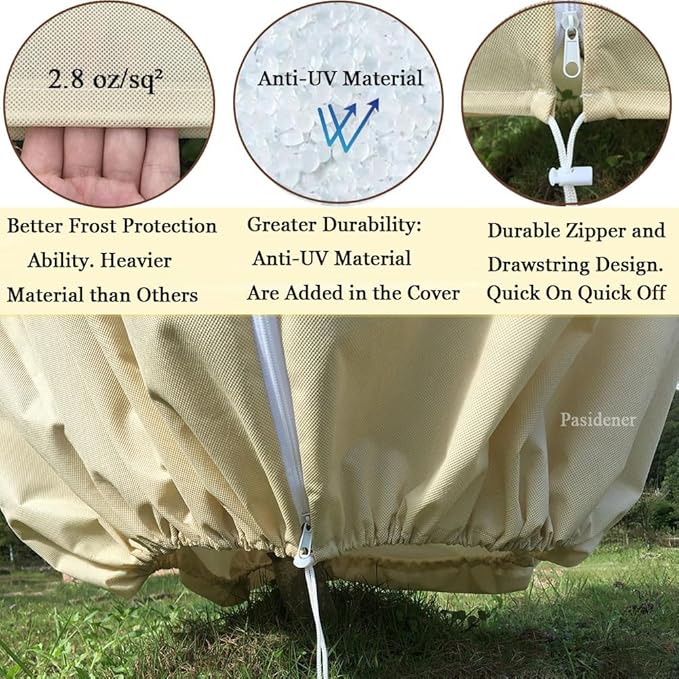 Plant Covers Freeze Protection 2.8oz 3 Packs 45"x40" Winter Tree Covers Frost Blankets for Outdoor Plants with Zipper Drawstring- Frost Cold Pest Protection for Shrubs Fruit Tree