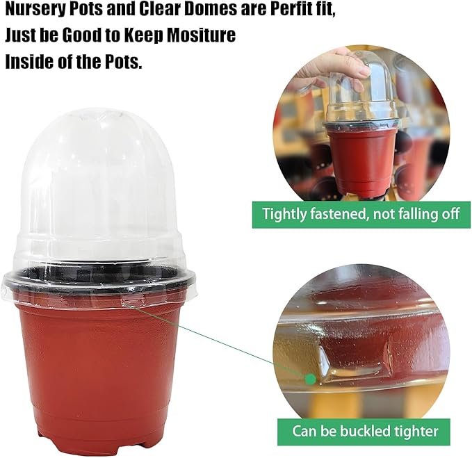 Plant Nursery Pots with Humidity Domes, 50 Sets 4 Inch Soft Nursery Pots Quality Ones (50 Red Pots + 50 Clear Lids), Quality Seeds Starting with Cover