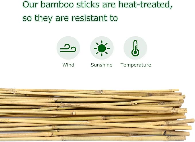 Bamboo Garden Stakes 3 Feet Plant Stakes for Roma Tomatoes Sunflowers Beans Potted and Climbing Plants - Pack of 25 Bamboo Sticks