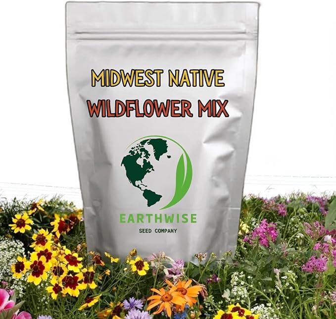 Earthwise Midwest Native Wildflower Seed Mix – 1/4 lb – Covers 250 sq ft – Region-Specific Flowers for Pollinators & Meadowscaping