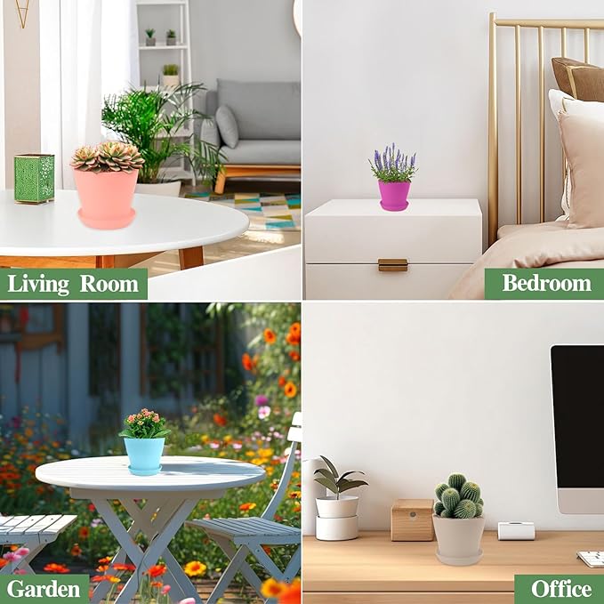 8 Pack 4.7 Inch Plant Pots Indoor Outdoor,Plastic Colorful Flower Pots with Drainage Holes and Saucers,Nursery Pot for Office Home Balcony Table,Essential for Growing Vegetables,Succulents