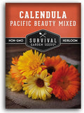 Pacific Beauty Mix Calendula Seeds for Planting – Colorful Heirloom Pot Marigold with Edible & Medicinal Flowers, Pollinator Friendly – Survival Garden Seeds (1 Pack)