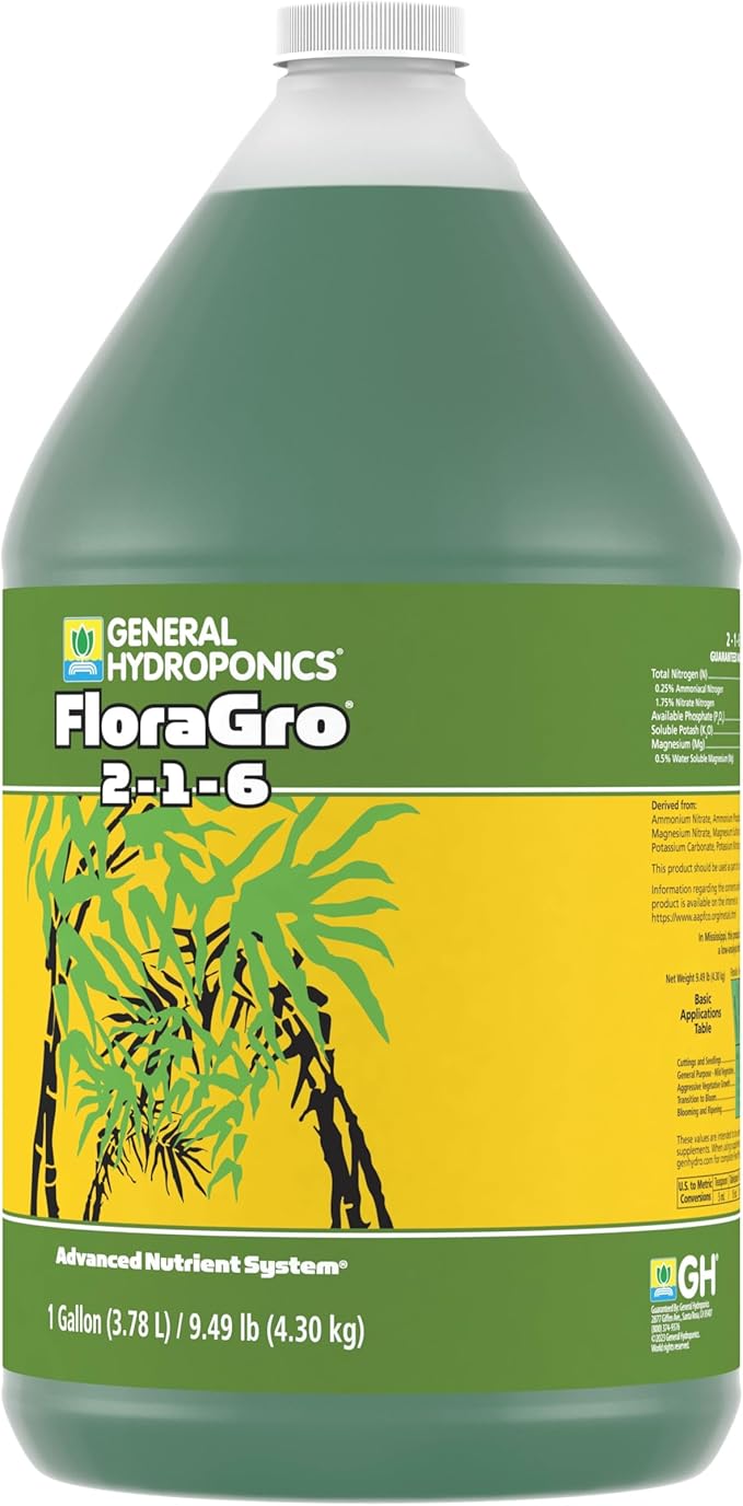 General Hydroponics FloraGro 2-1-6 Plant Food, Part of FloraSeries Advanced Nutrient System for Plants, 1 Gallon
