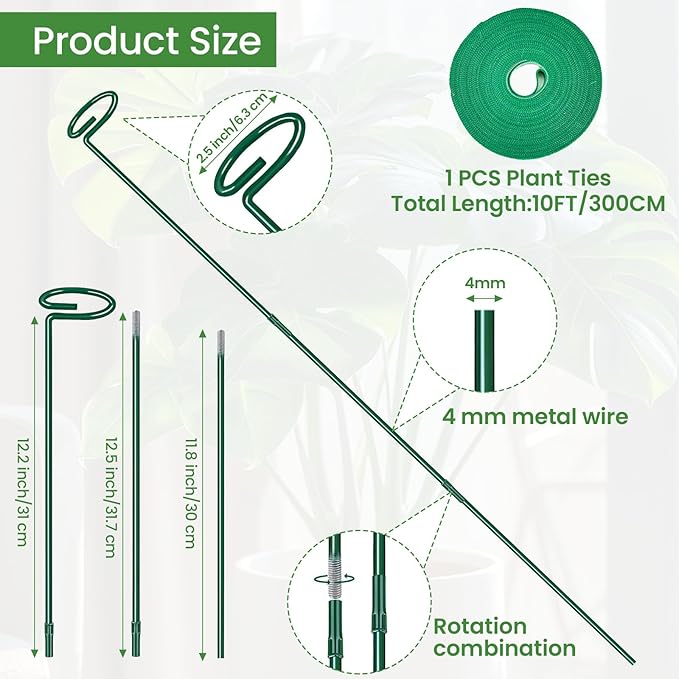 Plant Support Stakes 6 Pack, 12/24/36 Inch Heavy Duty Metal Plant Stakes, Adjustable Garden Plant Support Cages/Rings for Outdoor Indoor Plants, Plant Stick Support for Amaryllis Tomato Peony Orchid