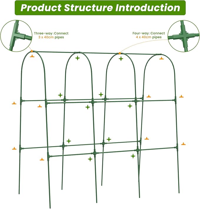 Cucumber Trellis, 50" X 47" U-Shape Garden Trellis for Climbing Plants Outdoor, Arch Trellis Cucumber for Raised Bed, Foldable Plant Support for Vine/Vegetable/Tomato/Zucchini/Pea