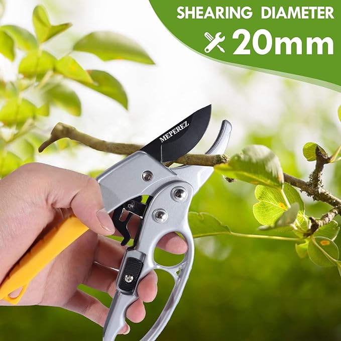 MEPEREZ Ultra Sharp Germany Steel Pruning Shears - Cuts 3X Easier, Weak Hand Arthritis Snips, Rust-Resistant, Effortlessly 1-Inch Cut Capacity Garden Scissors, Ergonomic Handle (2 pack-yellow)