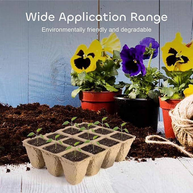 GROWNEER 288 Cells Peat Pots Seed Starter Trays 24 Packs Biodegradable Seedling Pots Germination Trays Organic Plant Starter Kit with 15 Pcs Plant Labels