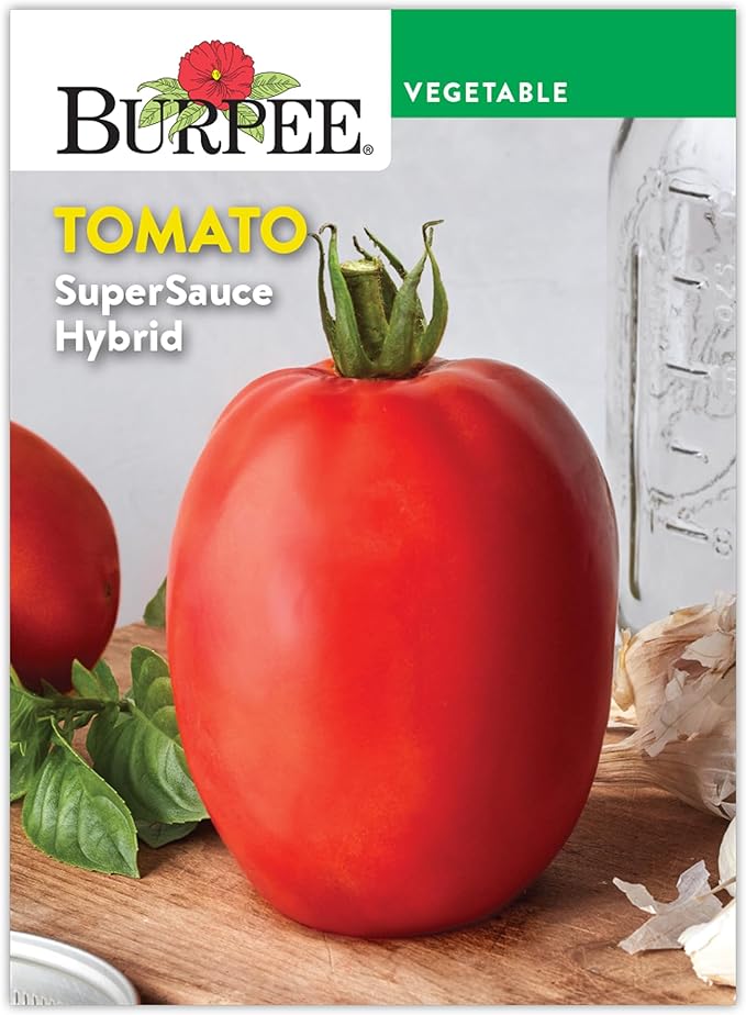 Burpee 'SuperSauce Hybrid' Tomato Seeds for Planting - Non-GMO, Indeterminate, Disease-Resistant, Paste Tomato, Burpee Bred, 50 mg Seed Packet for Home Gardening - World's Largest Sauce Tomato!