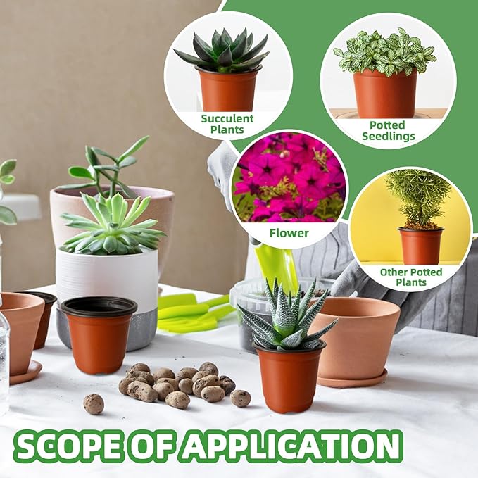 Baaxxango 200 PCS Plastic Nursery Pots,4 Inch Seedling Starting Pot with Holes,Flower Plant Container for Succulent,Seed,Cuttings,Transplanting