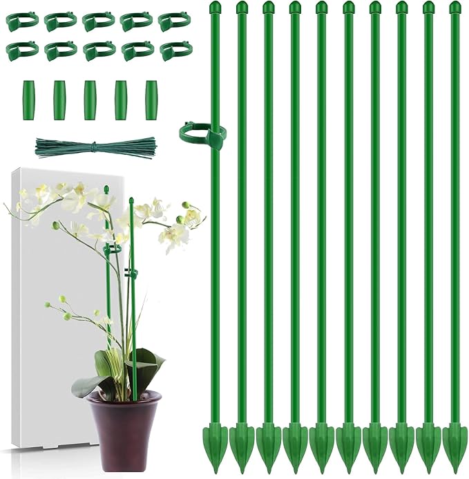10pcs Plant Stakes for Indoor Plants, 15 inch Garden Orchid Sticks Extended to 3ft 4ft 5ft Plant Suport Stakes with Clips for Indoor Monstera Tomato Orchid Potted Plants Flower