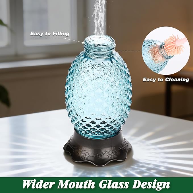 Fchstaer Glass Hummingbird Feeders for Outdoors Hanging Ant and Bee Proof 16OZ 2 Pack Blue Pineapple Humming Bird Feeder with 6 Feeding Ports and Ant Moat Hummingbird Gifts for Women Garden Decor