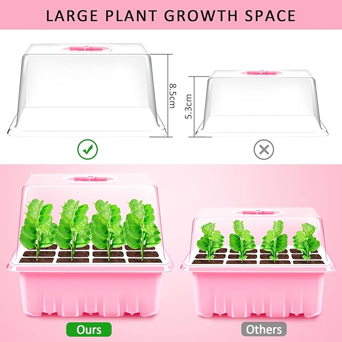 YAUNGEL Seed Starting Trays, 10 Pack 120 Cells Thicken Seed Starter Tray Kit with Humidity Dome/Heightened Lids Durable Growing Trays for Greenhouse & Gardens, Pink