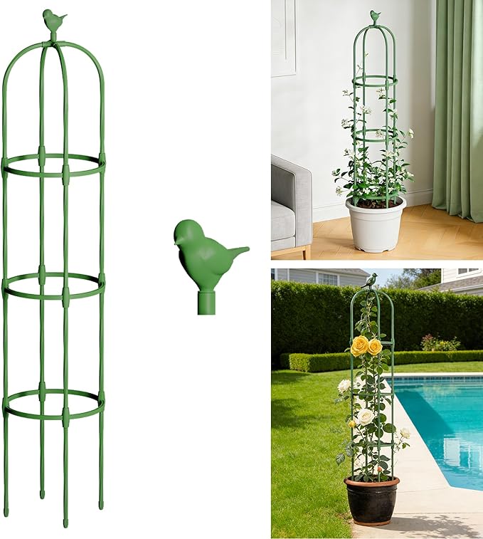 Garden Obelisk Trellis for Climbing Plants Outdoor, 5 FT Garden Trellis Plastic Coated Metal Plant Support for Indoor Outdoor, Tall Decorative Trellis for Roses, Flowers, Vines, Potted Plants