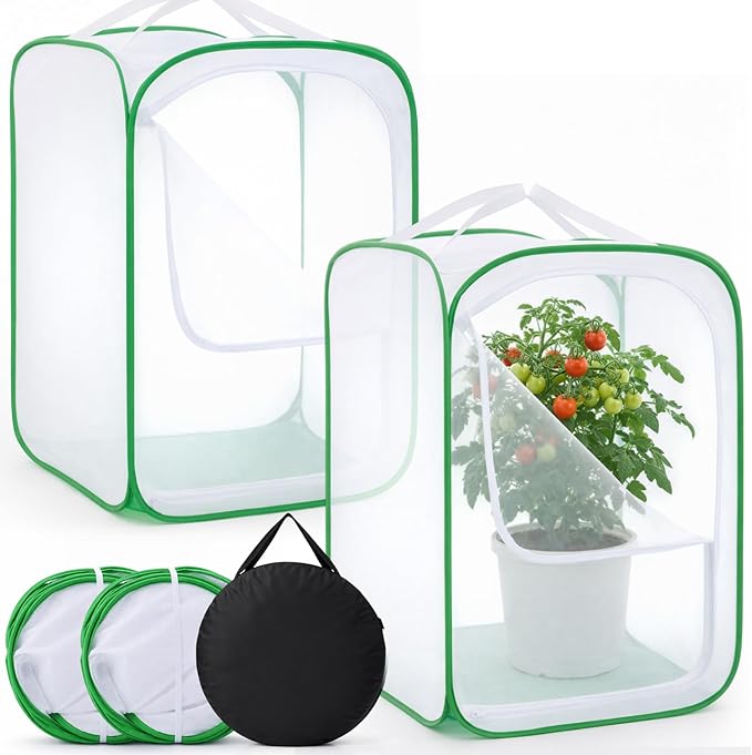 2 Pack Mesh Plant Covers 24 x 24 x 36 Inch Tomato Crop Netting Cage Garden Tents for Plant Protection from Insects Animals Outdoor Tall Crop Cage for Fruit, Vegetables, Flowers and Herbs