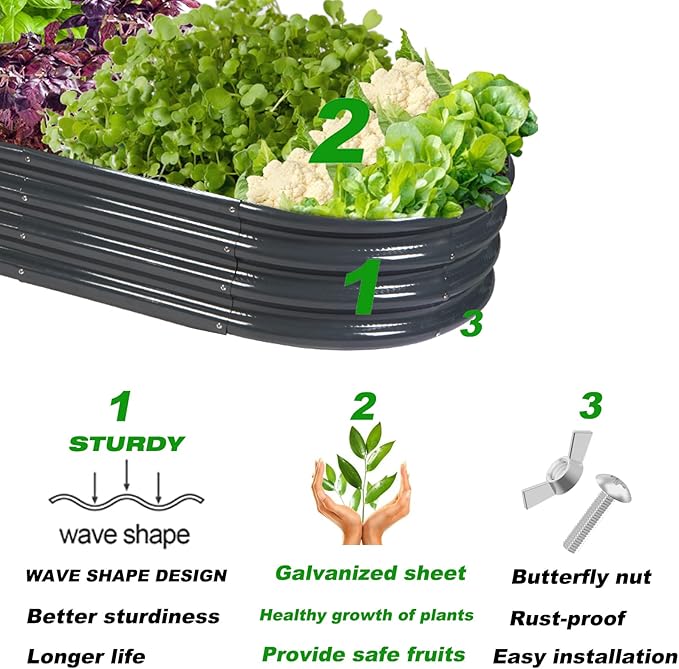 Raised Garden Bed GRS Certified Galvanized Planter Box Outdoor, 5ft Oval Rot-Resistant Metal Garden Bed Planter, Recycled Material Planter for Vegetables Flowers Herbs (Grey)
