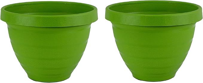 The HC Companies Rings Flower Planter - Self Watering Plant Pots for Herbs & More - Round Lightweight Outdoor & Indoor Planter (10" Green, Pack of 2)