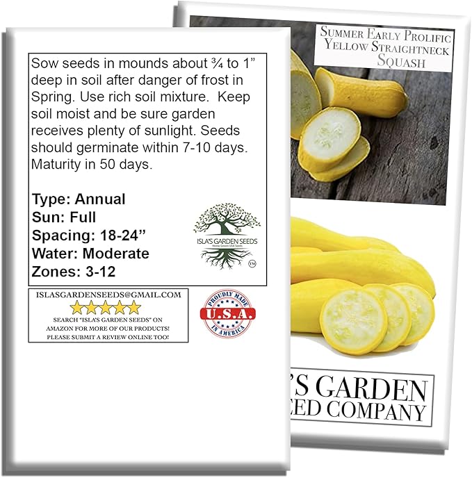 Early Prolific Straightneck Squash Seeds – 50+ Non-GMO & Heirloom Vegetable Seeds, Cucurbita Pepo, Fast Growing Yellow Summer Squash, High Yield for Containers & Gardens, Gift Idea by Isla’s Garden