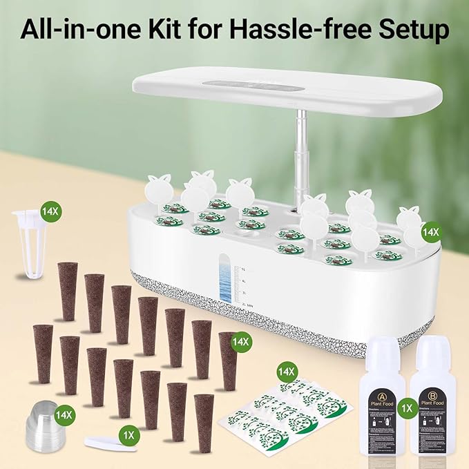 Large Hydroponics Growing System 14 Pods, Indoor Herb Garden with LED Grow Light, 5L Water Tank, Hydroponic Grow Kit with Auto-Timer, Easter Garden Gifts for Kids, STEM Growing kit