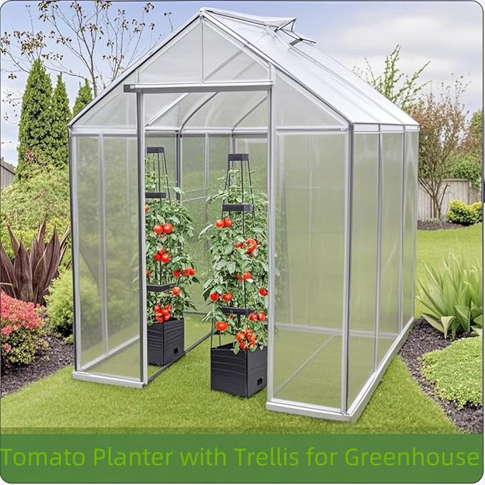 MYMULIKE 2 Pack Raised Garden Bed Planter Box with Trellis, 58” Tomato Cage Planter Raised Garden Bed with Trellis for Climbing Vegetables Plants Tomato Cage w/Self-Watering, Indoor Outdoor Use