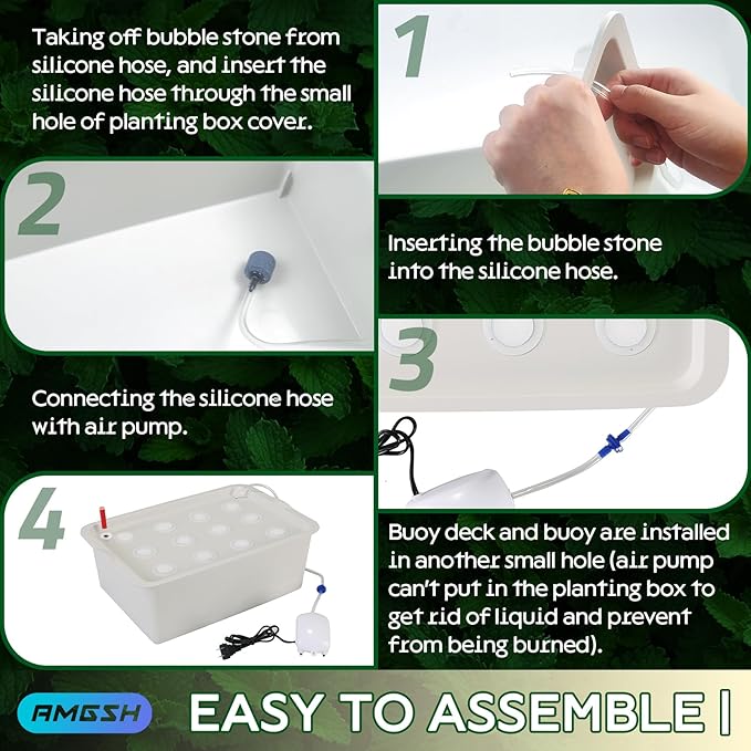 Hydroponics Growing System Kit with Air Pump, Bubble Stone, 12-Hole Indoor Hydroponic System Grow Box, Indoor Gardening System & Hydroponic Kit Vegetable & Herb Garden Starter Kit