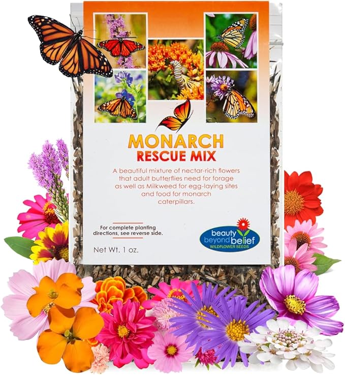 Monarch Butterfly Rescue Wildflower Seed Packet - 1oz, Open-Pollinated Wildflower, No Fillers, Annuals, Perennials and Milkweed Seeds for Monarch Butterfly 1oz