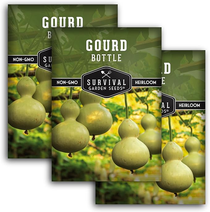 Bottle Gourd Seed for Planting - 3 Packets with Instructions to Plant & Grow Birdhouse or Calabash Gourds in Your Home Vegetable Garden - Non-GMO Heirloom Variety - Survival Garden Seeds