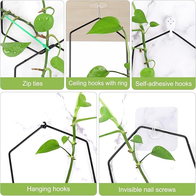 Chain Trellis for Climbing Plants Indoor 6.69 Inch Garden Trellis for Climbing Plants Metal Plant Supports Wall Trellis for Monstera, Pothos, Ivy, Roses Hexagonal Design Black (14 Pcs)