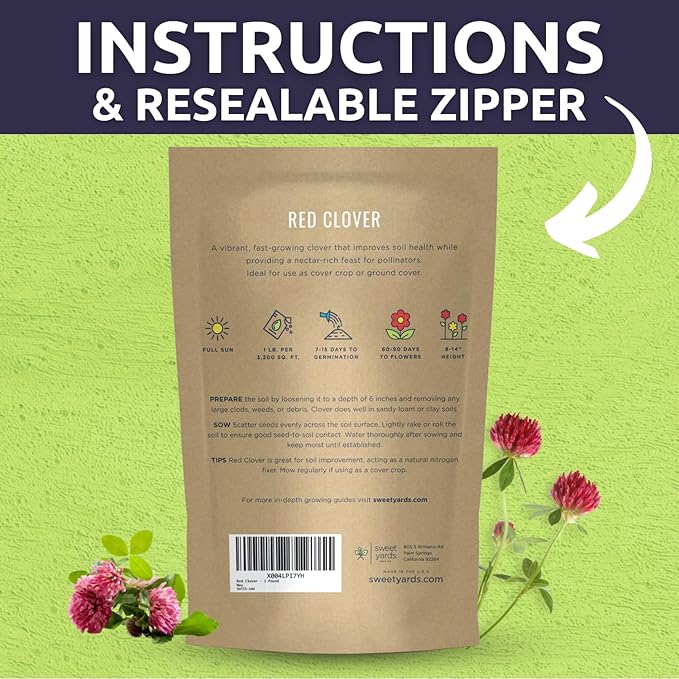 Red Clover - Bulk 1 Pound Pouch - 240,000 Flower Seeds for Planting - Trifolium pratense