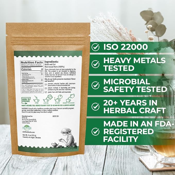 4 oz. Wormwood Tea Wormwood Herb Dried Herb Tea (Artemisia Absinthium) - 113g Dry Wood Worm Artemisiae Absinthii Herba Artemisa Ajenjo Hierba