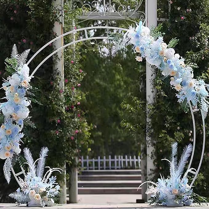 Metal Arch for Ceremony,6.5 Feet Double Round Backdrop Stand,Circle Balloon Arch Stand with Base for Wedding Birthday Party Baby Shower Decoration,Indoor and Outdoor,White