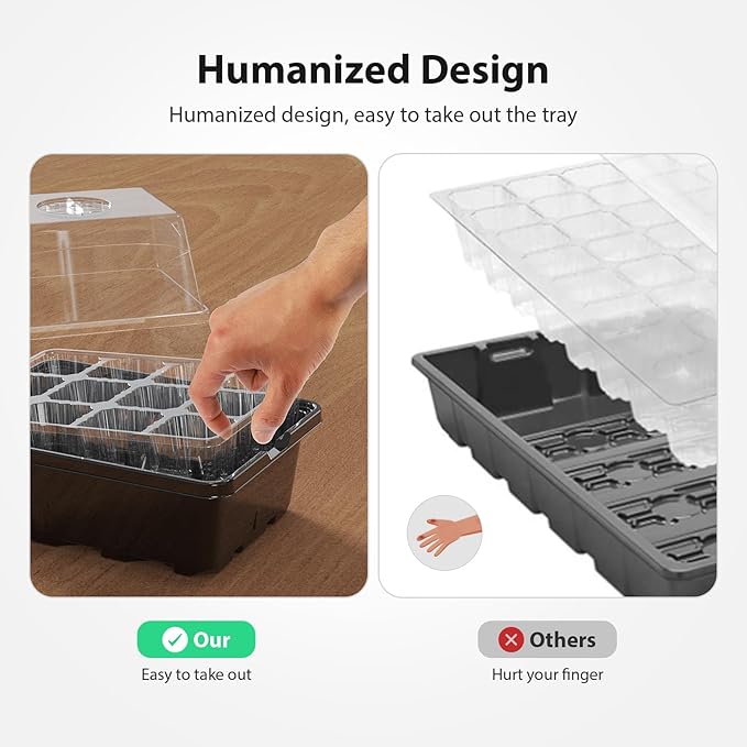 Seed Starter Tray, 10PCS Seed Starter Kit, Seedling Starter Trays with Heightened Lids for Seed Staring, Indoor Gardening Plant Germination Trays (12 Cells per Tray) Black
