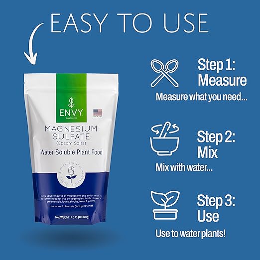 ENVY Organic Magnesium Sulfate Plant Food - Water Soluble Epsom Salts | Fertilizer for Roses, Flowers, Shrubs, Vegetables and Trees (1.5 lbs)