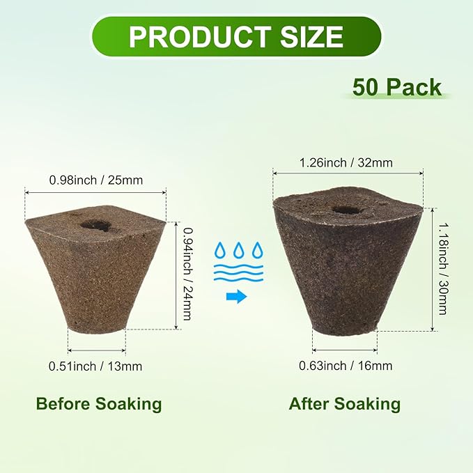 50-Pack Grow Sponges, 1.3x0.6x1.2 Inch Replacement Root Growth Sponges Seed Pods for Plant Rooting/Seed Germination/Hydroponic Gardens System Supplies, Starter Plug for Seeds