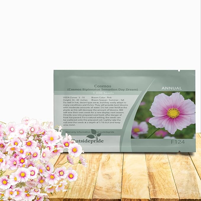 Outsidepride Day Dream Cosmos Bipinnatus Seeds - 1000 Pcs Annual, Easy to Grow & Drought Tolerant, Flower Seeds for Planting w/Fern-Like Foliage & Pink Blooms, Ideal for Borders & Wildflower Meadows