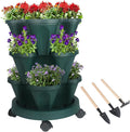 GameXcel Vertical Planter 3 Tier Stackable Planters Garden Planters Strawberry Herb Flower and Vegetable Planter Indoor Outdoor Gardening Pots with Removable Wheels and Tools