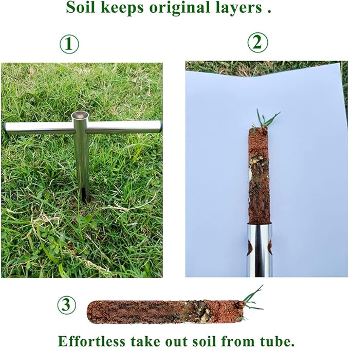 Sukiise Soil Sample Probe 12 Inch with T Handle, Soil Sampler Tool, Soil Test Kit, Soil Probe for Soil Sampling Plant Care Lawn Garden Farm