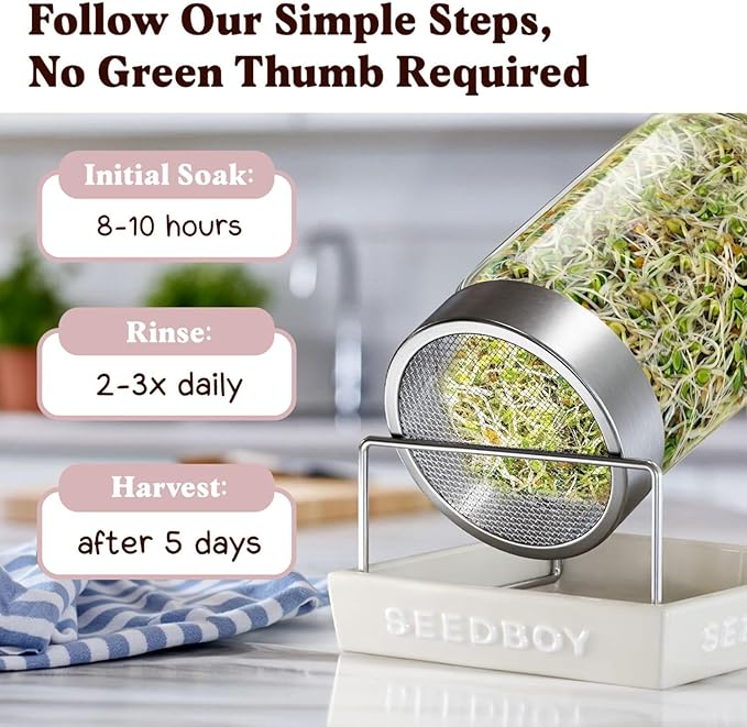Seedboy Organic Non-GMO Sprouting Seeds, Hormone Balance Blend - USA Grown Microgreens Mix with Golden Flax, Red Clover, Fenugreek - 8 oz Bag Makes 8 Quarts / 24 Servings (Hormone Balance Blend)