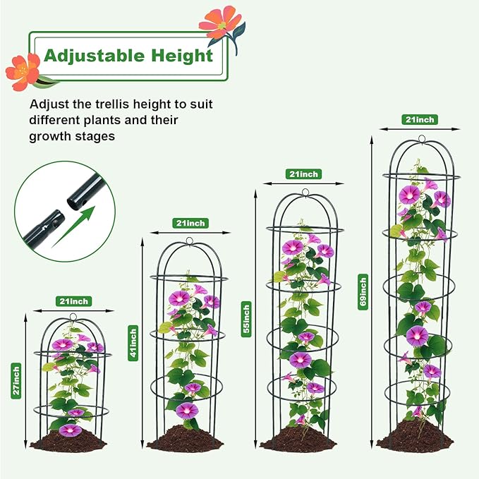 Garden Obelisk Trellis for Climbing Plants 5.7/4.5FT Heavy Duty Metal & Rustproof Plant Climbing Support for Garden Indoor Outdoor Potted Plant Flowers Fruits Vegetable Vines (4.5FT / 1Pack)