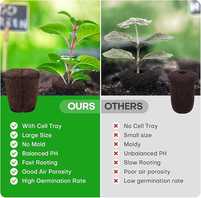 40 Pcs Grow Sponges with Tray, Starter Plugs for Cuttings, Great for Soil, Tray or Planting Pods Plant Rooter, Promotes Herbs, Vegetables and Flowers Growth