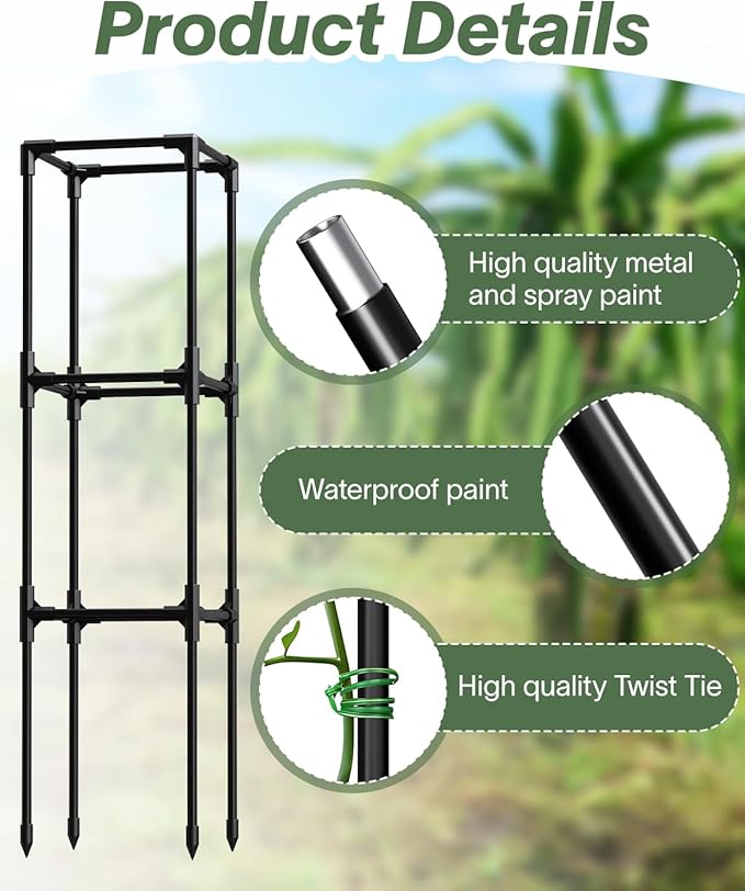 2PCS Dragon Fruit Trellis for Climbing Plants Indoor Outdoor, Heavy Duty Metal Adjustable Vertical Garden Support for Indoor Outdoor Potted Plants, Tomato, Cactus, Roses,Vines(10 * 10 * 47inch,2PC)