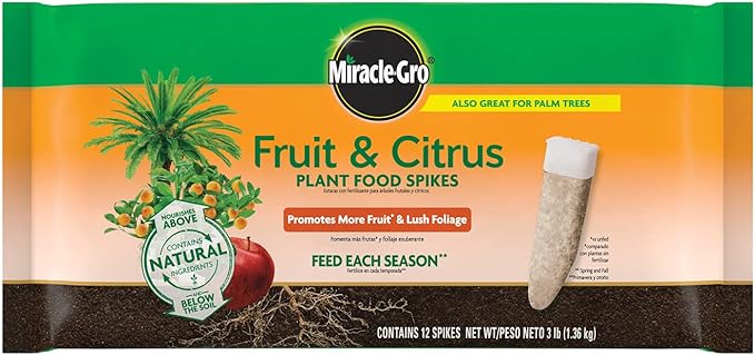 Miracle-Gro Fruit & Citrus Plant Food Spikes - 10-15-15 NPK Easy-to-Use Nutrition for Fruit and Citrus Trees, Plant Fertilizer, 12 Spikes, 3 lb. (2-Pack)